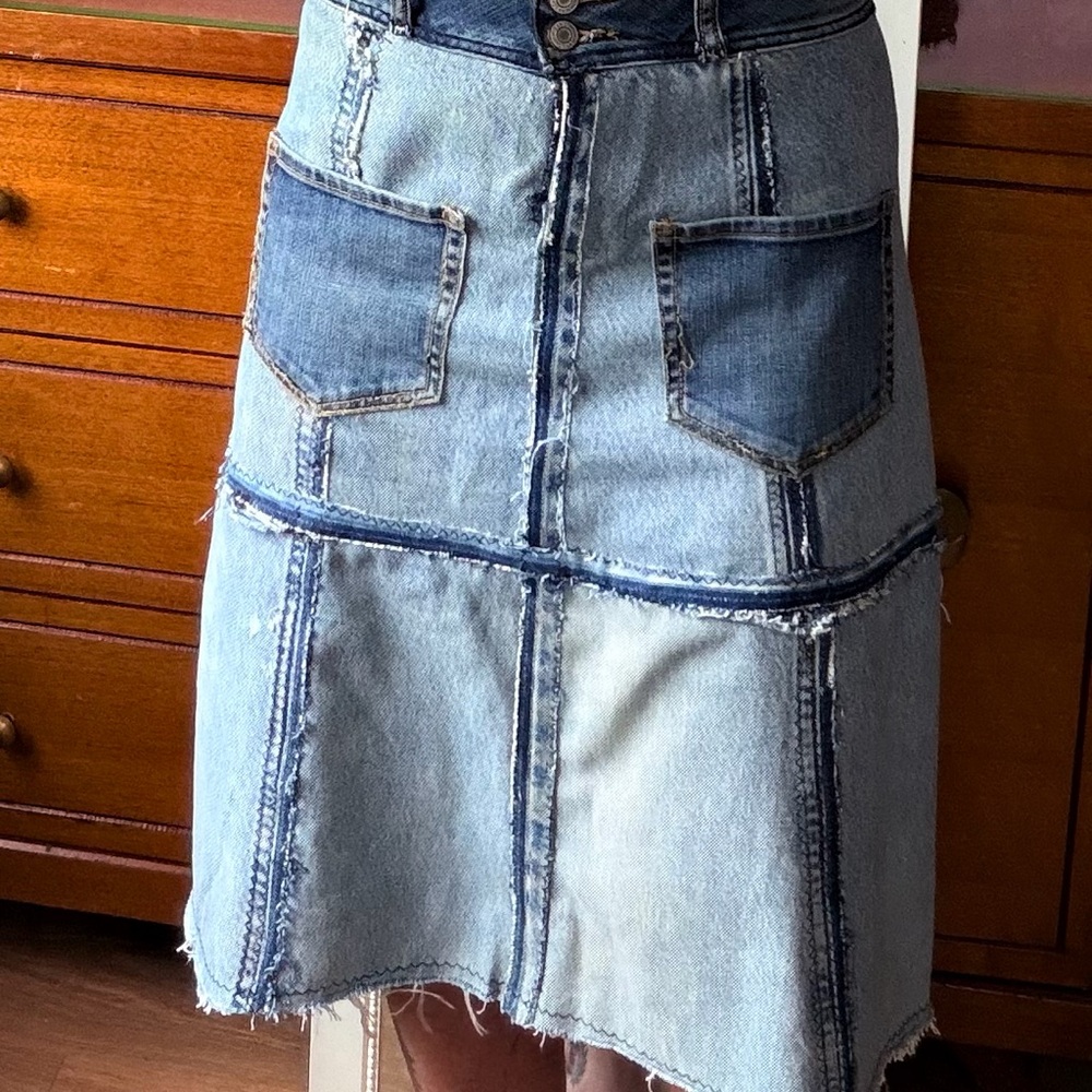 Tootsie’s Closet Handmade Patchwork Light Blue Denim A-Line Skirt